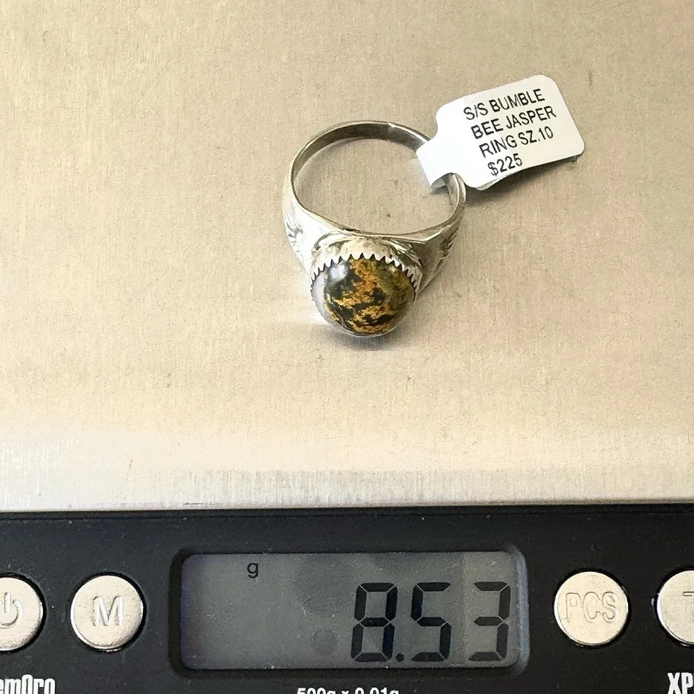 Navajo Bumblebee‎ Jasper Mens Ring Sz 9.5 Annie Lincoln Sterling Handmade Band